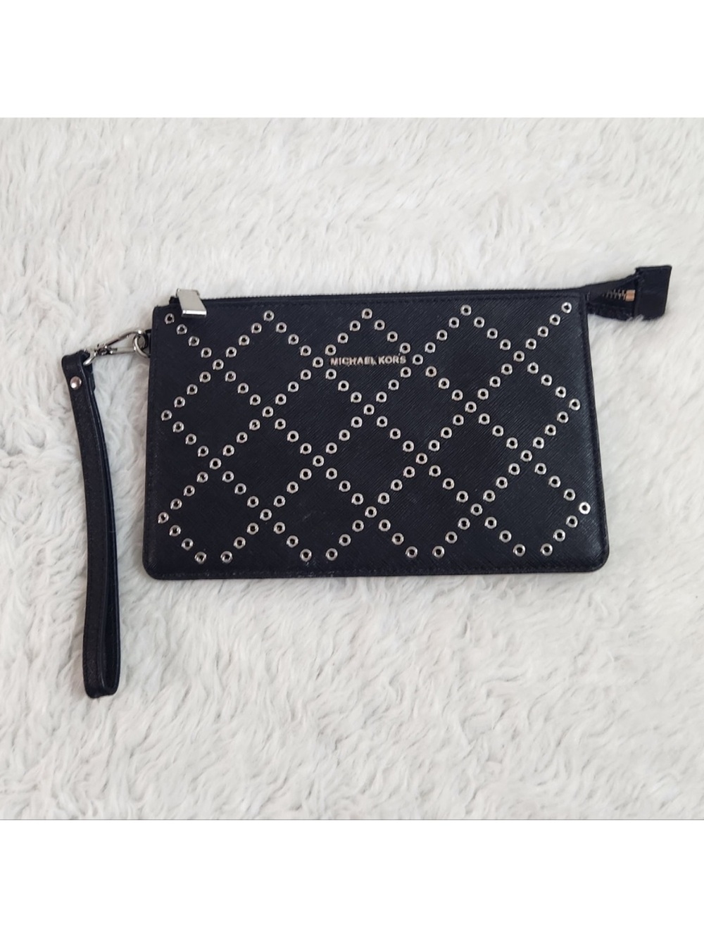 Michael Kors Black Eyelet-Stud Wristlet Clutch